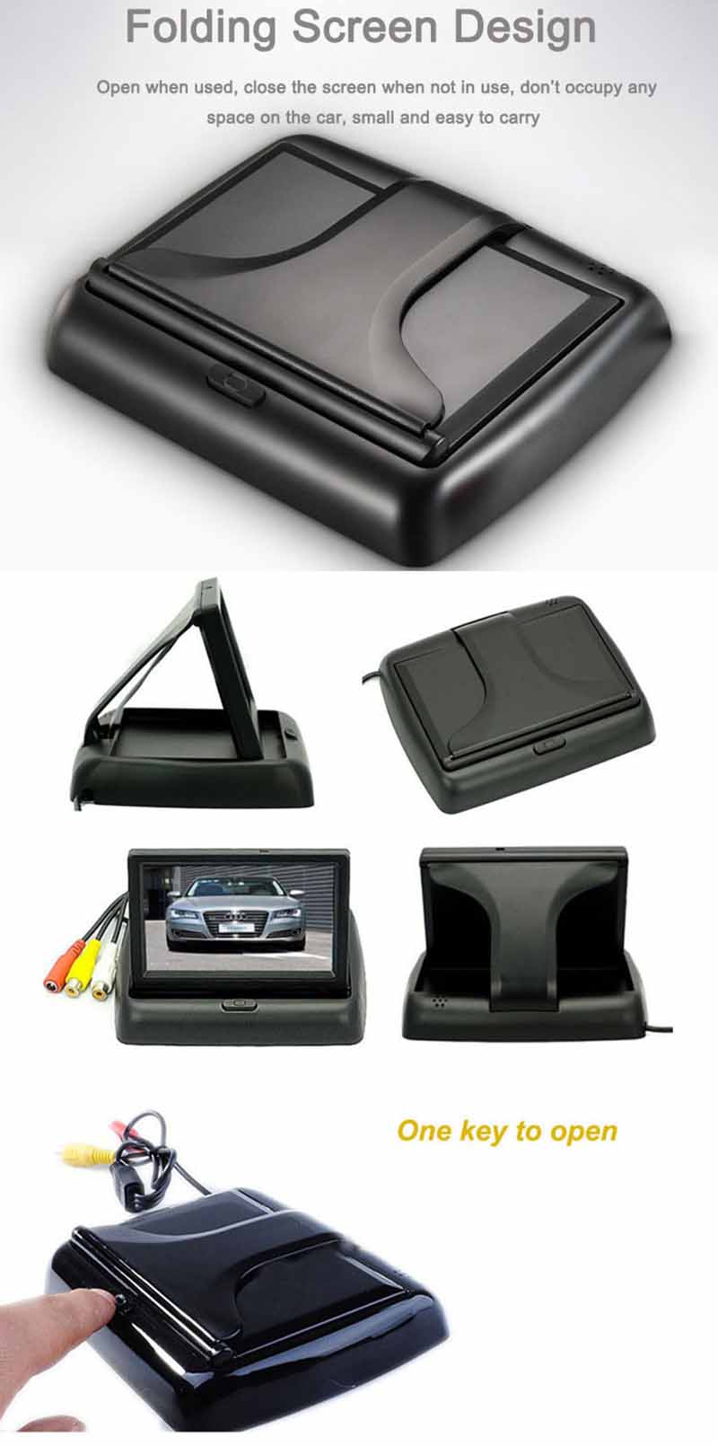 , 4.3 Monitor de asiento trasero retrovisor de coche en pulgadas para cámara de respaldo de coche