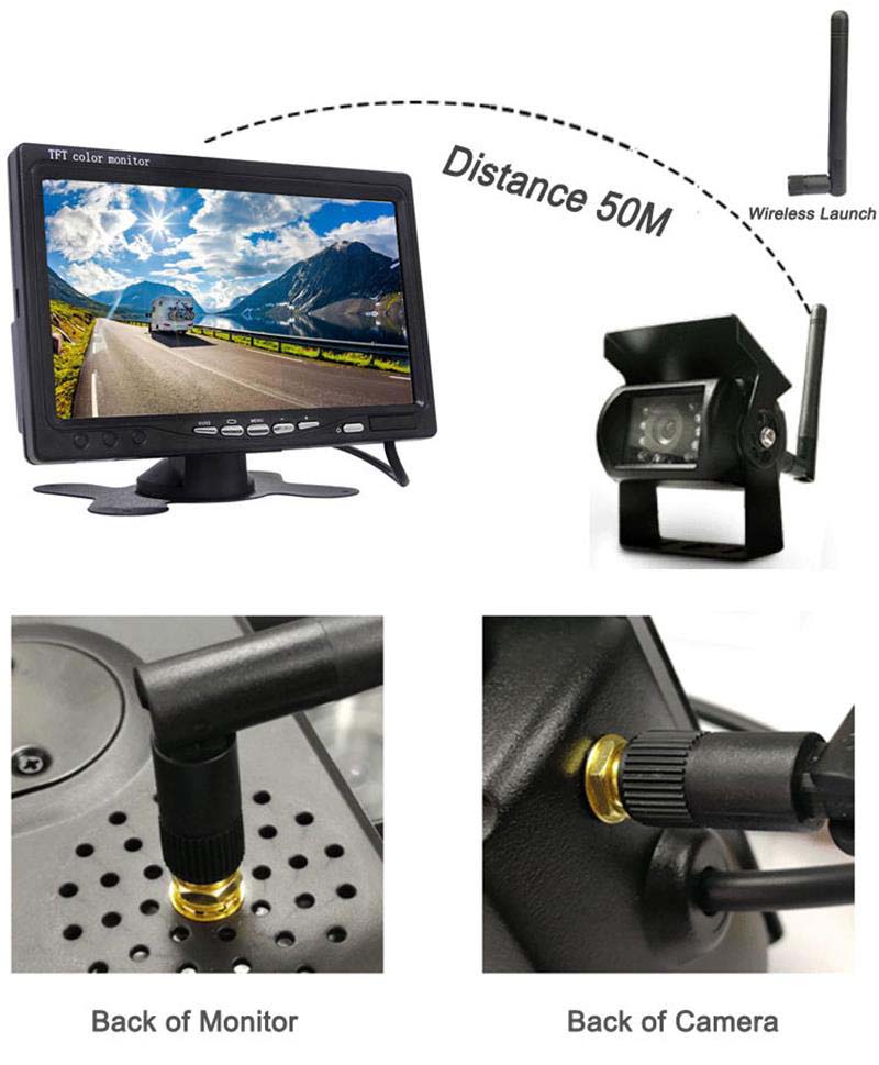 , Backup Wireless Camera with 7 inch TFT Color LCD Car Monitor