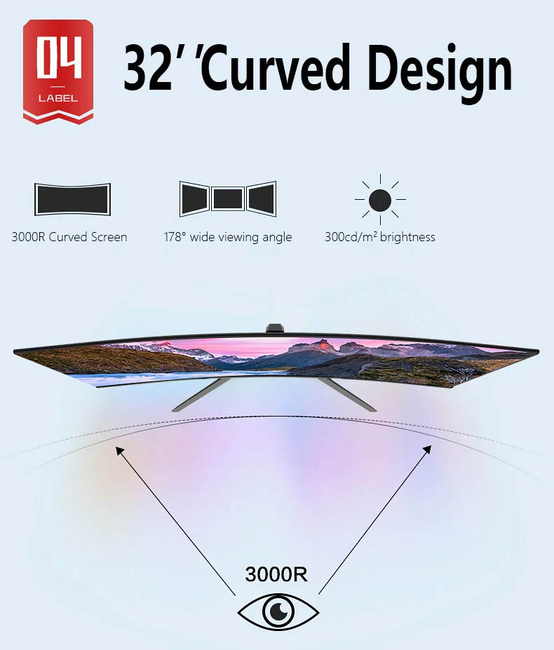 , 1800R FHD 2K Curved 32 Inch Gaming Monitor 144hz 1ms