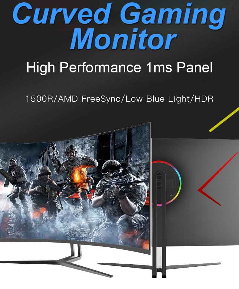 , 1MS 165hz 1K 2K Curved 27Inch Freesync Monitor Gaming