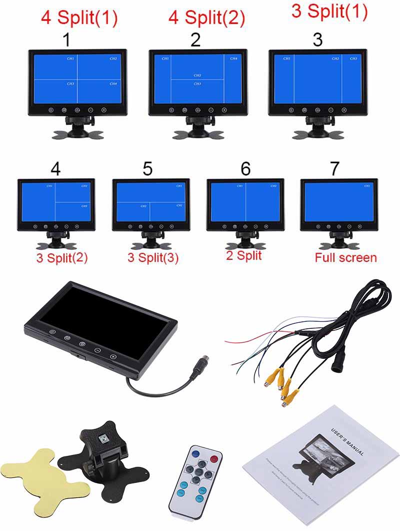 , 2/4Entradas AV 16:9 Pantalla ancha 9 Monitor CCTV de coche de pulgadas