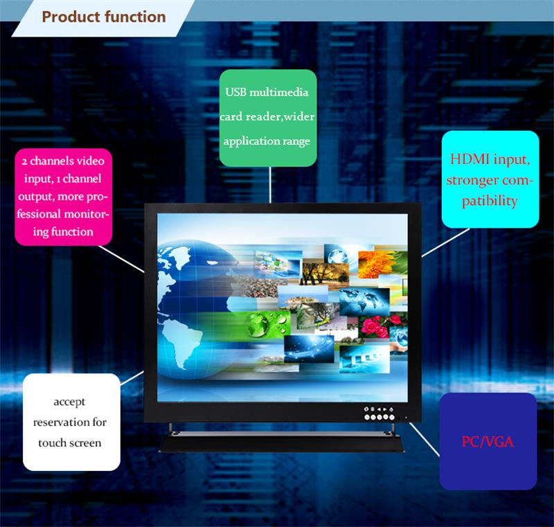 , Площадь видеонаблюдения 24 часов Видео 15/17 дюймовый промышленный ЖК-монитор