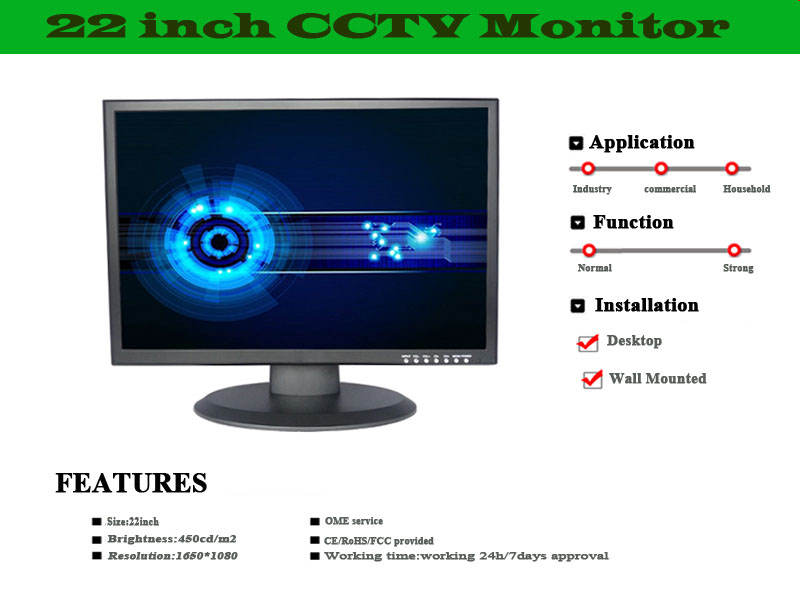 , Equipo de vigilancia CCTV 22&#8243; MONITOR CCTV con BNC