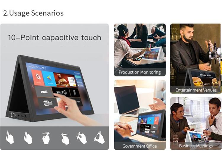 , Dispositivo de retroalimentación con pantalla táctil dual Restaurante del hotel del banco 10 tableta de Android de escritorio de la pulgada