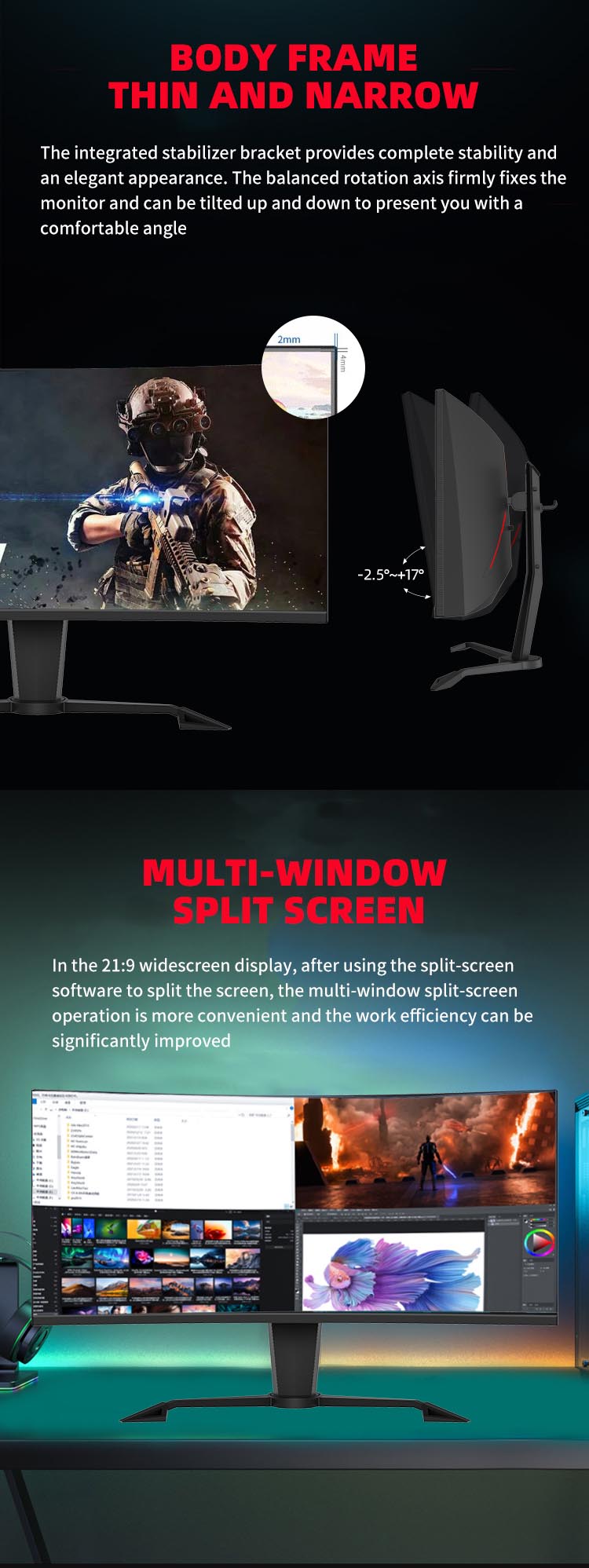, Ultrawide 21:9 34 inch 3440&#215;1440 144Hz LED Curved Gaming Monitor
