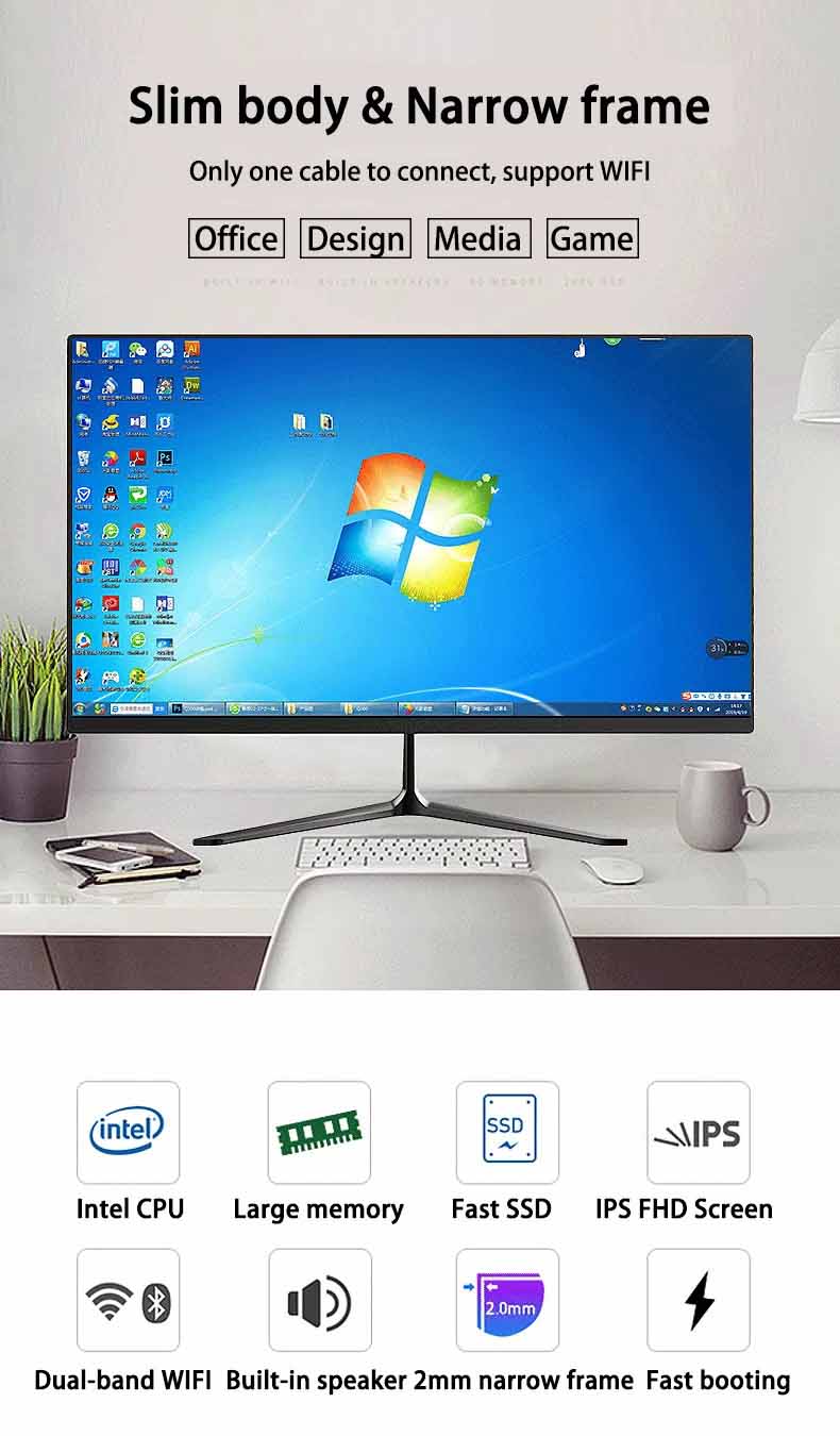 , 24&#8243; Core Cpu I3 I5 I7 de alta calidad PC para juegos AIO curvada