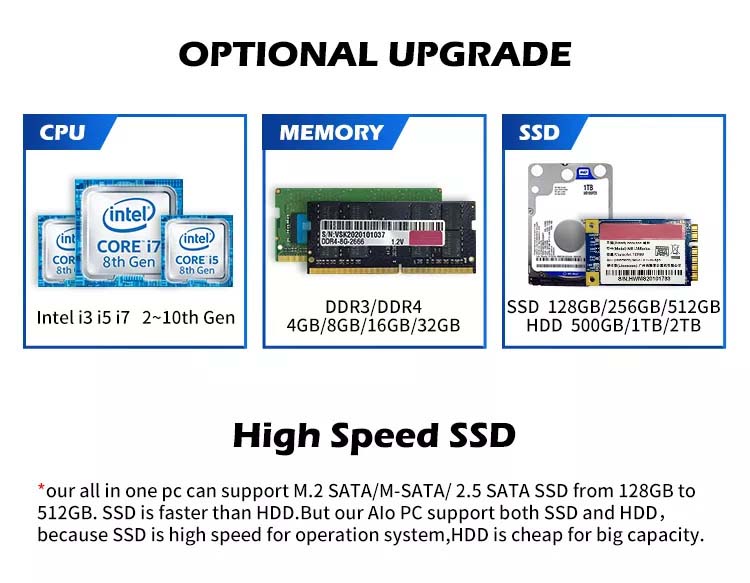 , 27 بوصة 24 بوصة Oem منحنية الشاشة I7 Ram 8gb16gb جهاز كمبيوتر أحادي الكتلة الكل في جهاز كمبيوتر واحد