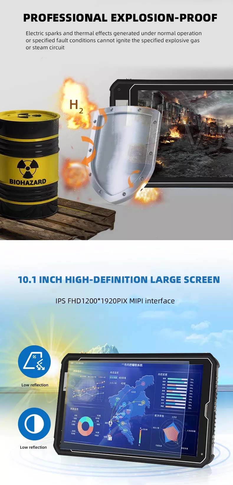 , IP67 مقاوم للماء 4G تابلت أندرويد 10 بوصة NFC الصناعية وعرة اللوحي