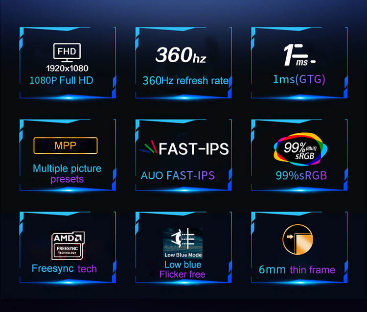 , PC de escritorio Gamer 360Hz 27 pulgadas Fast IPS Gaming Monitor 360Hz Pantalla de computadora 0.5ms GTG