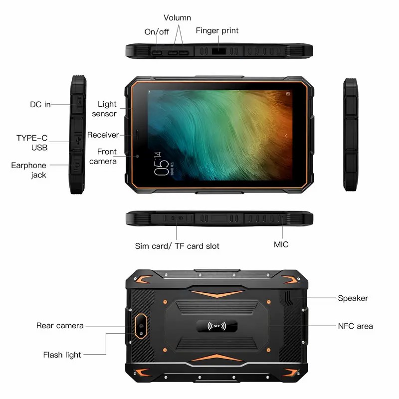 , 8 inch Industrial Waterproof Rugged Tablet PC NFC GPS 4G+64G Tablet